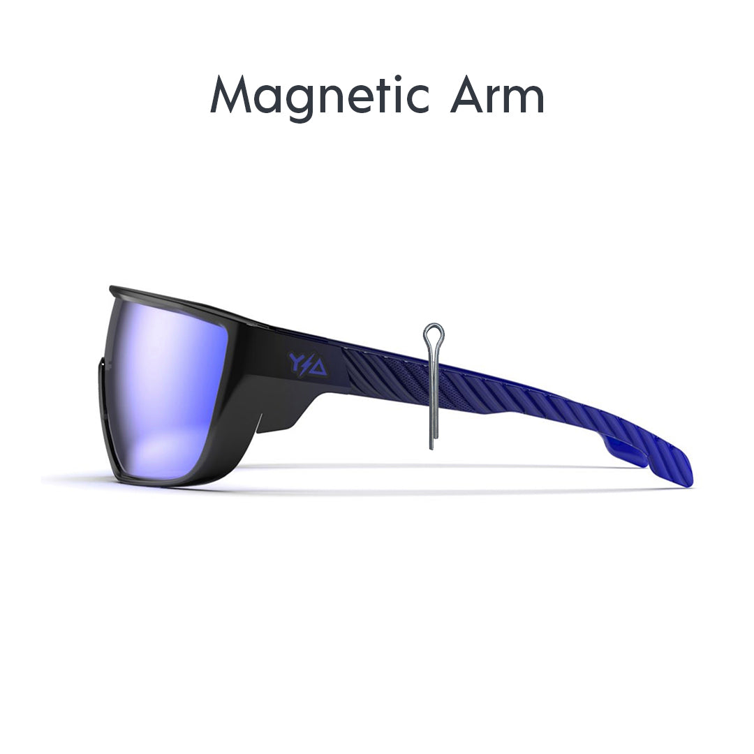 ANSI Z.87+ Safety Sunglasses - Delta LLC Blue magnetic Wye Lens with Revo arm –